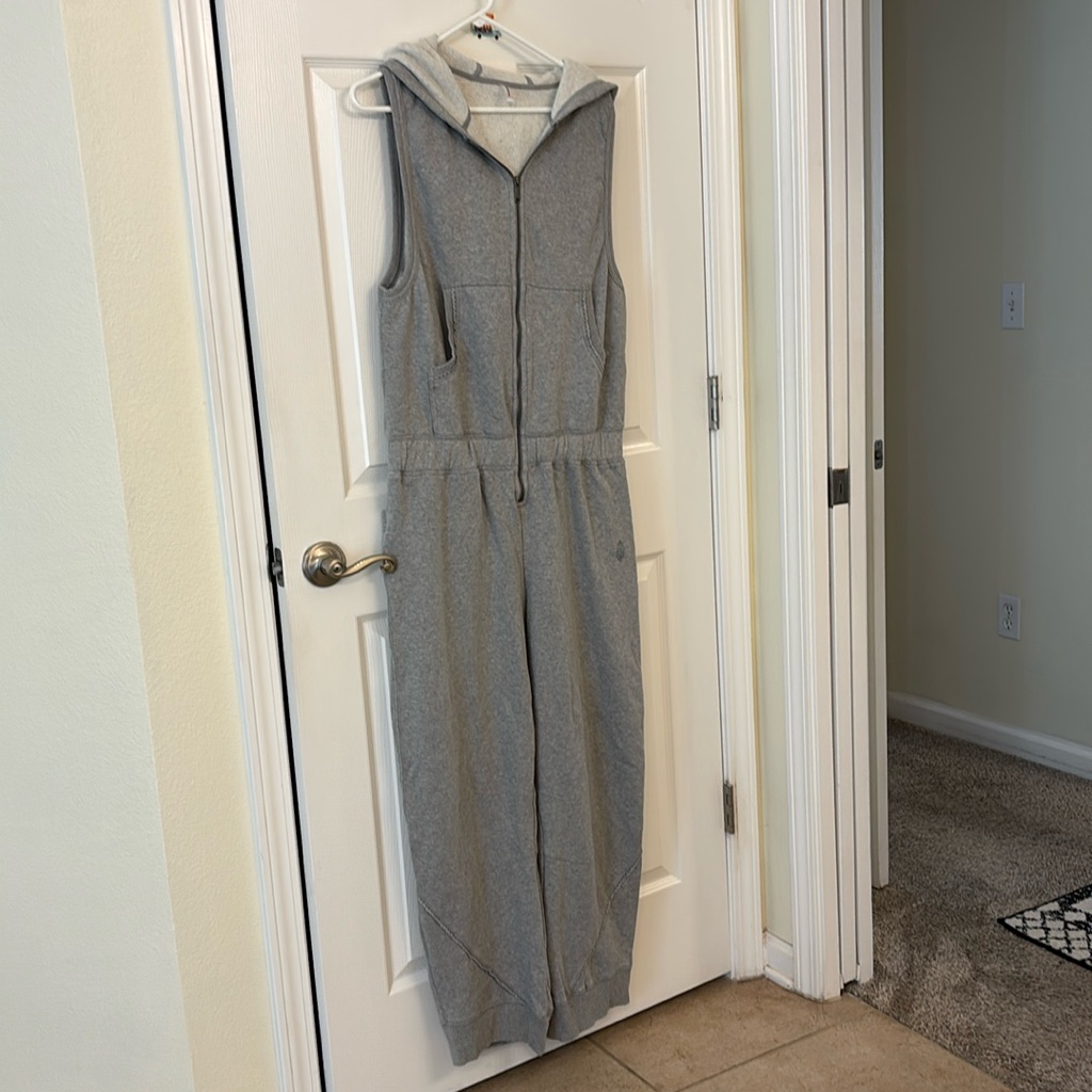 Fp Movement By Free People Gray Hooded Sleeveless Jumpsuit